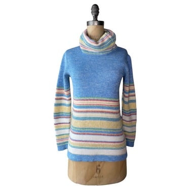 1970s baby blue striped turtleneck sweater 