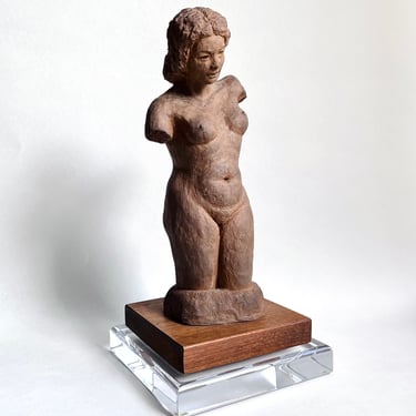 Lovely Vintage Terra Cotta Sculpture Nude Woman, Mid Century Modern Signed 1960s 