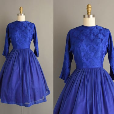 vintage 1950s dress | Gorgeous Royal Blue Full Skirt Party Dress | XS Small | 50s dress 