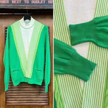 Vintage 1960’s Made in Italy Two-Tone Mod Mock Turtleneck Lime Green Sweater Shirt Top, 60’s Knit Top, Vintage Clothing 