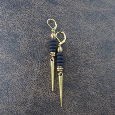 Geometric earrings, black and gold minimalist earrings, spike earrings, unique Art Deco earrings 