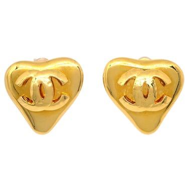 Chanel Gold Heart Earrings Clip-On 93P