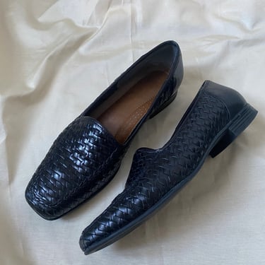 90s Black Woven Loafers 