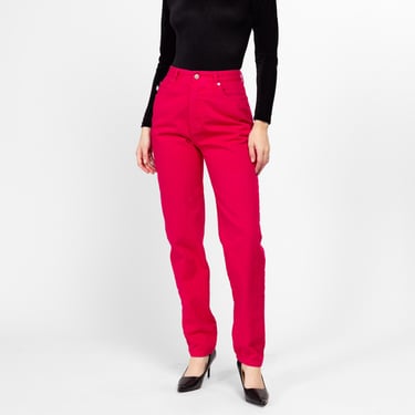 Small 90s Hot Pink High Waisted Jeans 27" | Vintage Denim Tapered Leg Mom Jeans 