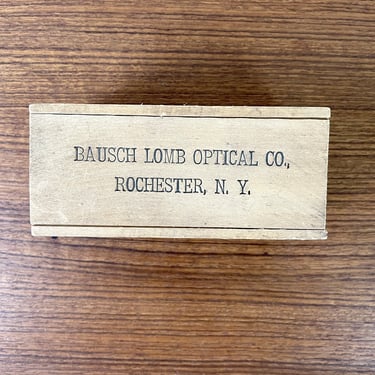Bausch Lomb Optical Co. Rochester, N.Y. wooden box with slide top - vintage packaging 