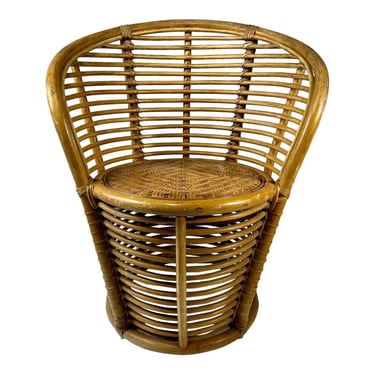 Mid-Century Crespi Style Modern Coastal Bent Bamboo Rattan Accent Armchair 