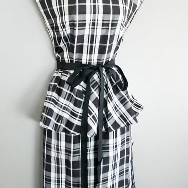 1970s Plaid Wiggle Dress// Black and White Peplum Dress by Billy Jack for Her- Size Small 2/4 