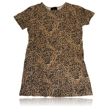 90s Leopard / Cheetah Knit Shift Dress // T-Shirt Mini Dress // Size Medium // Carole Little 