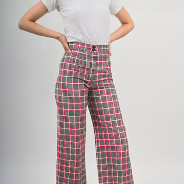 1970s Red White and Blue Plaid Wool Bellbottom Pants