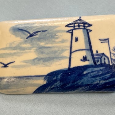 vintage lighthouse brooch hand painted seaside ceramic pin 