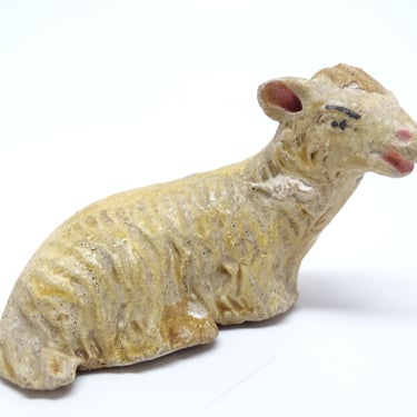 Vintage Italian Creche Lamb or Sheep, Hand Painted Clay Farm Animal for  Christmas Putz, Italy 