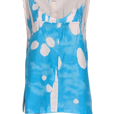 Diane von Furstenberg - Blue & White Tie Dye Print Sleeveless Top Sz 12