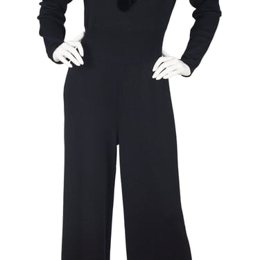 Fendi 1990s Vintage Black Wool Knit & Velvet Mock Neck Jumpsuit 