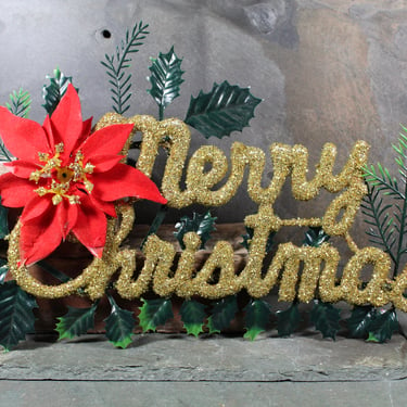 Mid-Century Merry Christmas Sign For Your Vintage Christmas Decor - 1950s Plastic Merry Christmas Decor in Gold Glitter  | FREE SHIPPING 