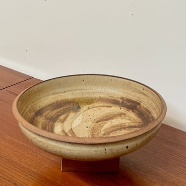 Large Vintage Stoneware Bowl - Mid Century Studio Pottery , Signed 