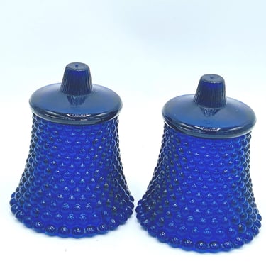 Vintage Cobalt Blue Pair of  Votive Insert Peg Cup Candle Holders- Hob Nail 