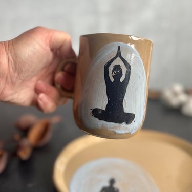 Yoga mug, Handmade Luncheon Set, Stoneware cup and plate set 