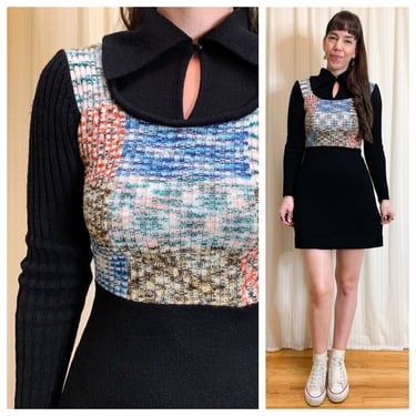 70s black space dye sweater dress 