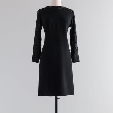 Ultra Chic 1960's Black Beaded Cocktail Dress / Small