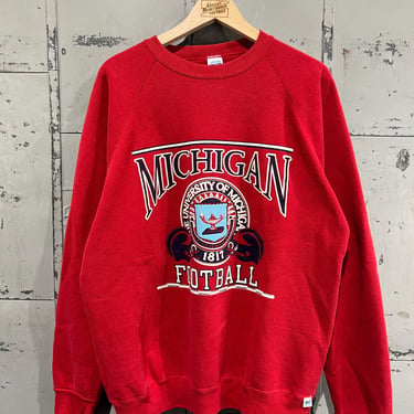 Vintage 90s Michigan Football red crewneck sweatshirt Athletic 1990s Fashion Graphic Crewneck raglan 