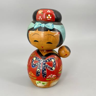 Antique 1950s Kokeshi Peg Doll Turned Wood Geisha Japanese Mother Child Baby  Movable Bobble Head Hand-PaintedJapan Craftsman 