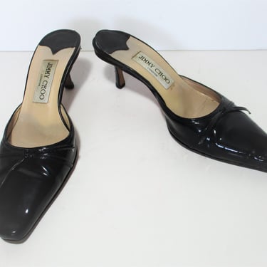 Vintage Jimmy Choo, 90s Black Patent Leather Mules, Shoes, Size 36 1/2 Women 