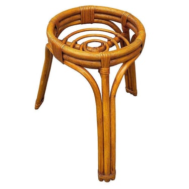 Restored Mid-century 3-strand Spiral Rattan Plant Stand 