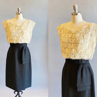 1960s Party Dress / Martha Weathered Dress / Vintage Designer / Colin Original Dress / 60s Lace Dress / Lawn Dress / Size Medium 