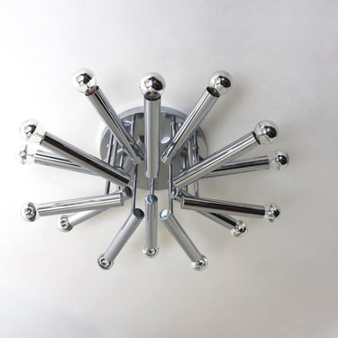 Flush Mount Ceiling Light Wall Sconce Gaetano Sciolari Boulanger Italy 60's  Sunburst Chrome Sputnick Chandelier Space Age Design Vintage 