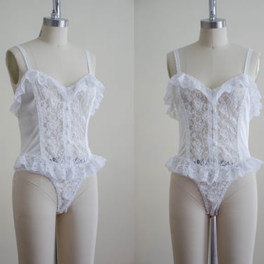 Lingerie Teddy White Lace Teddie 80s One Piece fredericks of