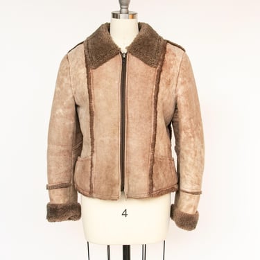 1970s Shearling Cropped Jacket Sheepskin Brown S 