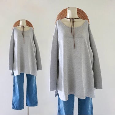 oversized knit top - vintage 90s y2k minimal gray casual comfortable cotton shirt long sleeve pullover 