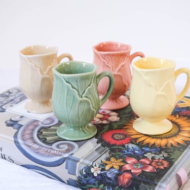 Vintage Embossed Cabbage Wear Cup Set | Metlox LOTUS | Set of 4 | Barware, Glassware, Party, Hosting | Vintage Cup Set | Bohemian Boho Mugs 