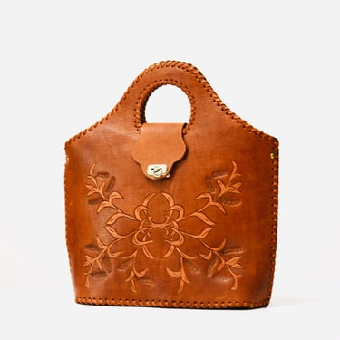 70s 80s Vintage Brown Tooled leather Bag Purse 70 | Hooked on