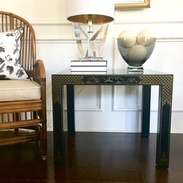 Vintage Drexel Heritage chinoiserie style end table | painted and burl wood side table | Drexel Etcetera mid century table | Asian style 