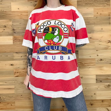 Vintage Poco Loco Beach Club Aruba Travel Tee Shirt T-Shirt 