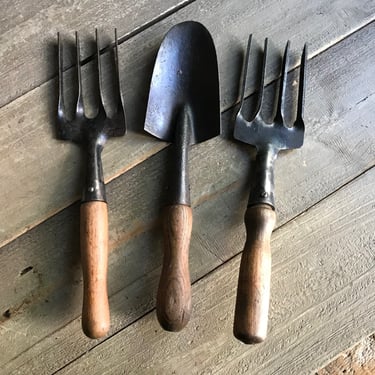 1 English Wood Garden Tool, Fork, Trowel, Wood Handle, Made in England, Iron, Steel, Hand Tool, Planting Gardening Tool, Sold by Each 