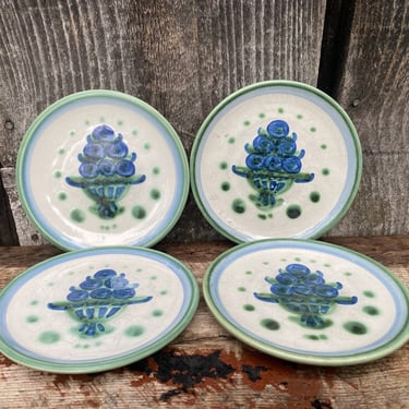 Handmade Ceramic Plates -- Handmade Plates -- Blueberry Plates -- Set of Small Plates -- Stoneware -- Vintage Ceramics - Set of 4 Plates 