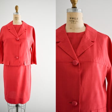 1960s Berry Red Three Piece Skirt Suit 