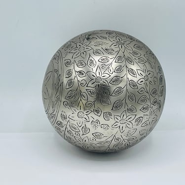 Vintage Heavy Silver  Metal Hand Crafted Etched Floral Design  Orb Ball  Decorative 5
