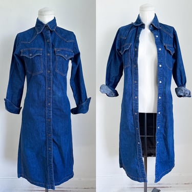 Vintage 1980s Cotton Denim Shirt Dress / XS 