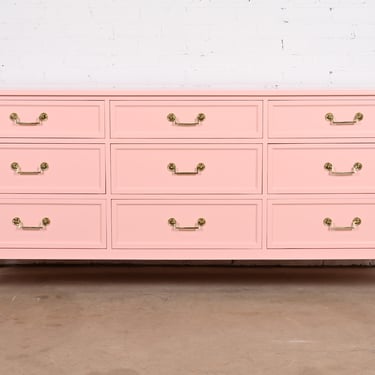 Baker Furniture French Regency Louis XVI Pink Lacquered Triple Dresser, Newly Refinished