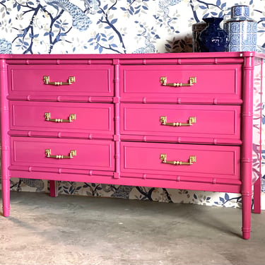 Henry Link Bali Hai Six  Drawer Dresser - Lacquered in Pink - 