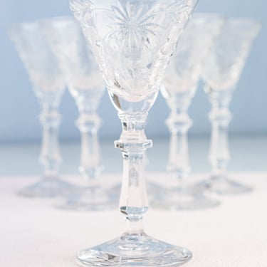 Vintage Etched Crystal Cordial Glasses - Set of 6