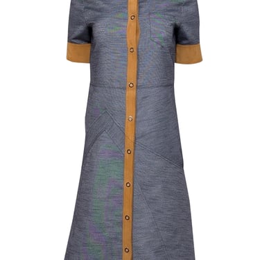 Maison Martin Margiela - Grey Chambray Denim w/ Tan Suede Trim Dress Sz 4