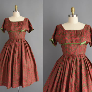 1950s vintage dress | Gorgeous Rusty Red Silk Sweeping Full Skirt Party Dress | Small | 50s dress 