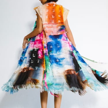 Dries Van Noten Watercolor Fringed Wrap Dress