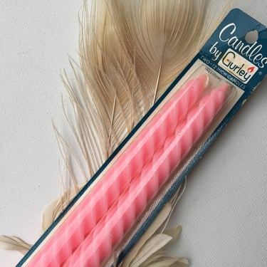Mid Century Pink Twisted Taper Candles By Gurley, Still In Package, 12&quot; Bright Pink Candles, Birthday, Baby Girl Shower, Valentine&#39;s Day 