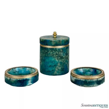 Vintage Traditional Italian Turquoise Alabaster Tobacco Jar Ashtray - Set of 3