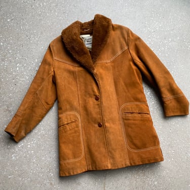 Vintage 1970s Suede Pioneer Wear Jacket / Heavy 60s Suede Coat / 1970s Vintage Winter Coat / Western Style Vintage Coat Small 